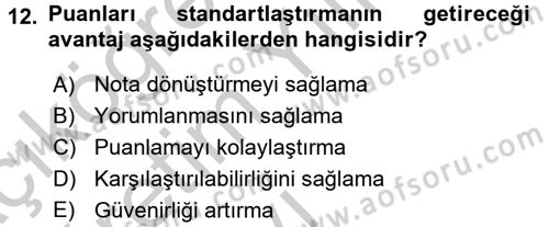 Ölçme Ve Değerlendirme Dersi 2016 - 2017 Yılı 3 Ders Sınav Soruları 12. Soru