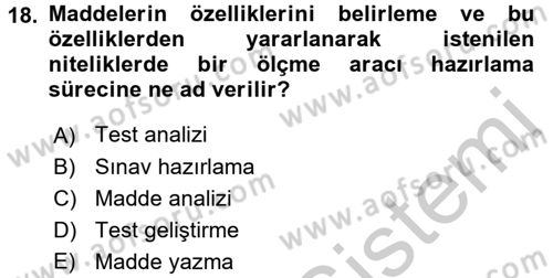 Ölçme Ve Değerlendirme Dersi 2016 - 2017 Yılı 3 Ders Sınav Soruları 18. Soru
