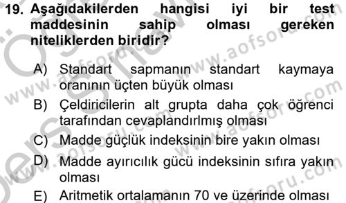 Ölçme Ve Değerlendirme Dersi 2016 - 2017 Yılı 3 Ders Sınav Soruları 19. Soru