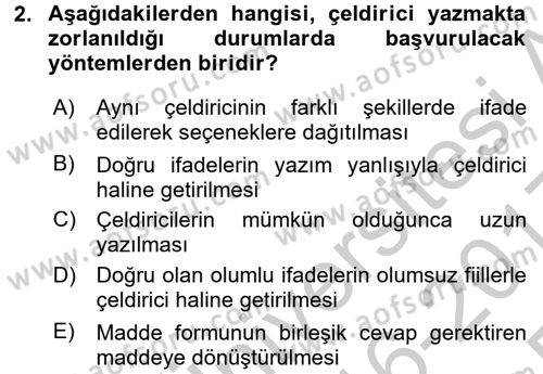 Ölçme Ve Değerlendirme Dersi 2016 - 2017 Yılı 3 Ders Sınav Soruları 2. Soru