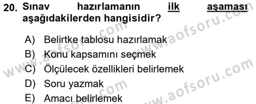 Ölçme Ve Değerlendirme Dersi 2016 - 2017 Yılı 3 Ders Sınav Soruları 20. Soru