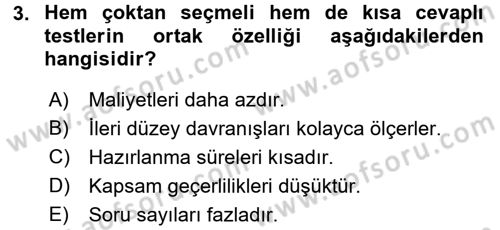 Ölçme Ve Değerlendirme Dersi 2016 - 2017 Yılı 3 Ders Sınav Soruları 3. Soru