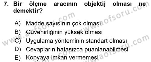 Ölçme Ve Değerlendirme Dersi 2016 - 2017 Yılı 3 Ders Sınav Soruları 7. Soru
