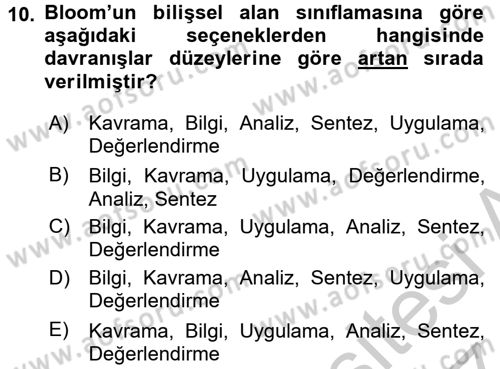 Ölçme Ve Değerlendirme Dersi 2016 - 2017 Yılı (Vize) Ara Sınav Soruları 10. Soru