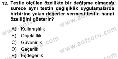 Ölçme Ve Değerlendirme Dersi 2016 - 2017 Yılı (Vize) Ara Sınav Soruları 12. Soru
