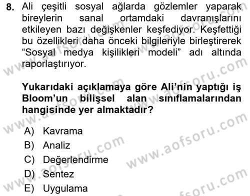 Ölçme Ve Değerlendirme Dersi 2016 - 2017 Yılı (Vize) Ara Sınav Soruları 8. Soru