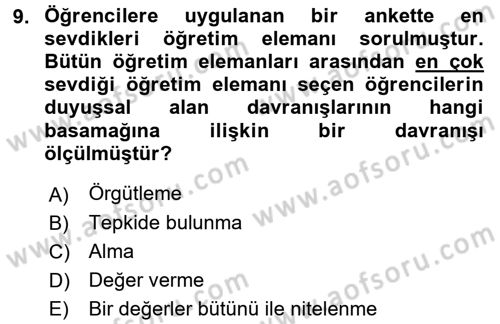 Ölçme Ve Değerlendirme Dersi 2016 - 2017 Yılı (Vize) Ara Sınav Soruları 9. Soru
