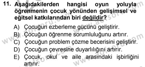 Özel Öğretim Yöntemleri 1 Dersi Ara Sınavı Deneme Sınav Soruları 11. Soru