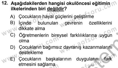 Özel Öğretim Yöntemleri 1 Dersi Ara Sınavı Deneme Sınav Soruları 12. Soru