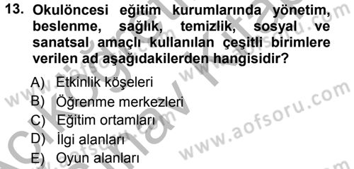 Özel Öğretim Yöntemleri 1 Dersi Ara Sınavı Deneme Sınav Soruları 13. Soru