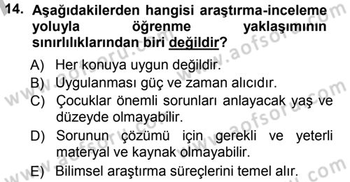 Özel Öğretim Yöntemleri 1 Dersi Ara Sınavı Deneme Sınav Soruları 14. Soru
