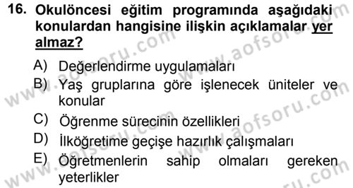 Özel Öğretim Yöntemleri 1 Dersi Ara Sınavı Deneme Sınav Soruları 16. Soru