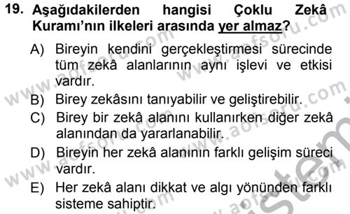 Özel Öğretim Yöntemleri 1 Dersi Ara Sınavı Deneme Sınav Soruları 19. Soru