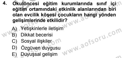 Özel Öğretim Yöntemleri 1 Dersi Ara Sınavı Deneme Sınav Soruları 4. Soru