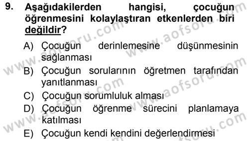 Özel Öğretim Yöntemleri 1 Dersi Ara Sınavı Deneme Sınav Soruları 9. Soru