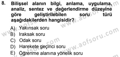 Özel Öğretim Yöntemleri 1 Dersi 2012 - 2013 Yılı (Final) Dönem Sonu Sınav Soruları 8. Soru