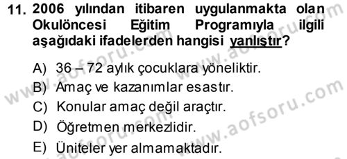Özel Öğretim Yöntemleri 1 Dersi Ara Sınavı Deneme Sınav Soruları 11. Soru