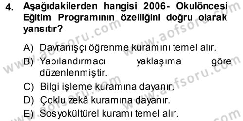 Özel Öğretim Yöntemleri 1 Dersi Ara Sınavı Deneme Sınav Soruları 4. Soru