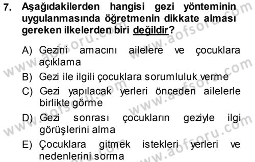 Özel Öğretim Yöntemleri 1 Dersi Ara Sınavı Deneme Sınav Soruları 7. Soru