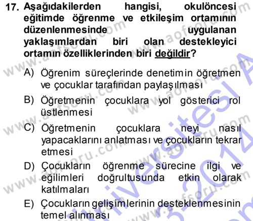 Özel Öğretim Yöntemleri 1 Dersi 2013 - 2014 Yılı (Final) Dönem Sonu Sınav Soruları 17. Soru