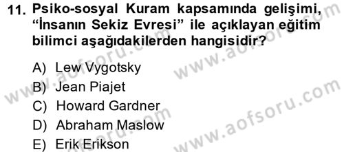 Özel Öğretim Yöntemleri 1 Dersi Ara Sınavı Deneme Sınav Soruları 11. Soru