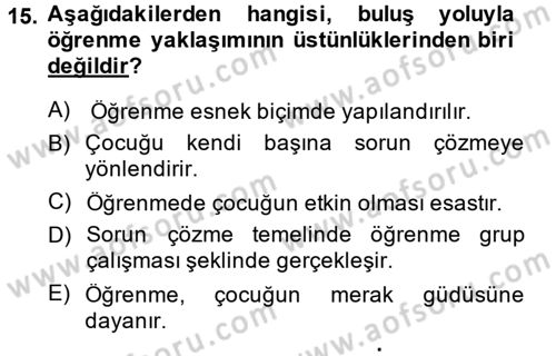 Özel Öğretim Yöntemleri 1 Dersi Ara Sınavı Deneme Sınav Soruları 15. Soru