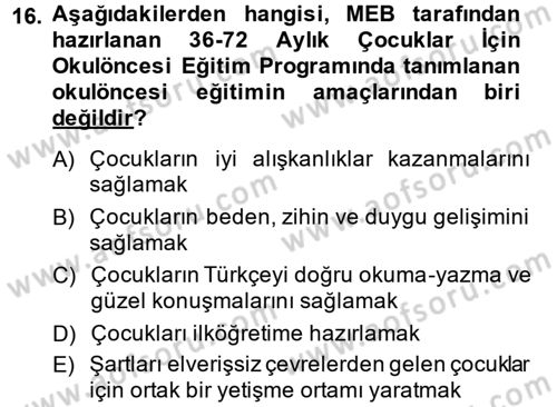 Özel Öğretim Yöntemleri 1 Dersi Ara Sınavı Deneme Sınav Soruları 16. Soru