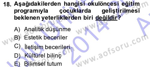 Özel Öğretim Yöntemleri 1 Dersi Ara Sınavı Deneme Sınav Soruları 18. Soru