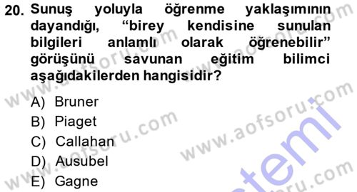 Özel Öğretim Yöntemleri 1 Dersi Ara Sınavı Deneme Sınav Soruları 20. Soru