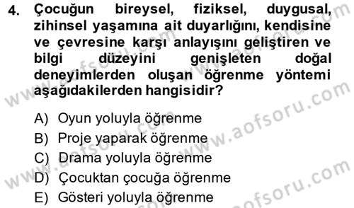 Özel Öğretim Yöntemleri 1 Dersi Ara Sınavı Deneme Sınav Soruları 4. Soru