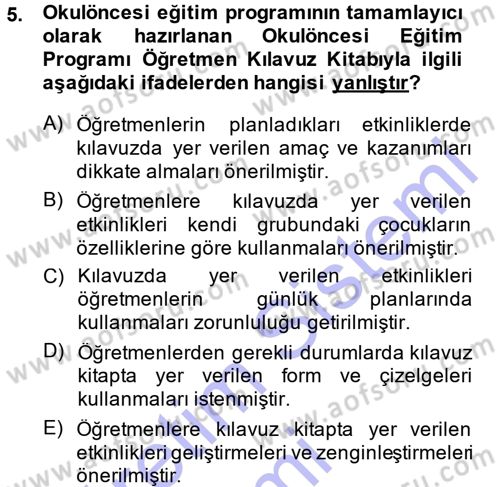Özel Öğretim Yöntemleri 1 Dersi Ara Sınavı Deneme Sınav Soruları 5. Soru