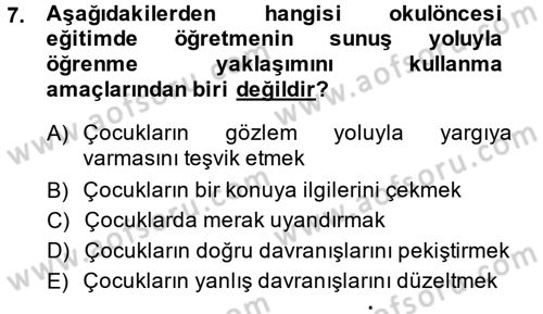Özel Öğretim Yöntemleri 1 Dersi Ara Sınavı Deneme Sınav Soruları 7. Soru