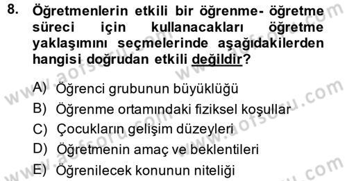 Özel Öğretim Yöntemleri 1 Dersi Ara Sınavı Deneme Sınav Soruları 8. Soru