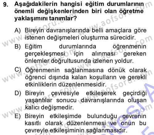 Özel Öğretim Yöntemleri 1 Dersi Ara Sınavı Deneme Sınav Soruları 9. Soru