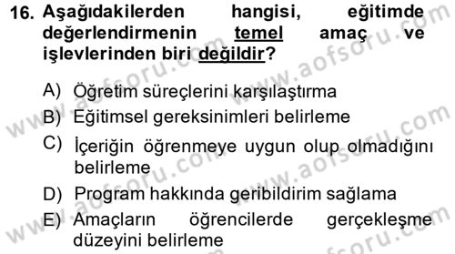 Özel Öğretim Yöntemleri 1 Dersi 2014 - 2015 Yılı (Final) Dönem Sonu Sınav Soruları 16. Soru