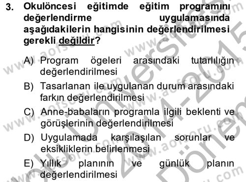 Özel Öğretim Yöntemleri 1 Dersi 2014 - 2015 Yılı (Final) Dönem Sonu Sınav Soruları 3. Soru