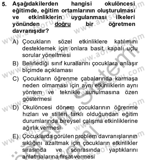 Özel Öğretim Yöntemleri 1 Dersi 2014 - 2015 Yılı (Final) Dönem Sonu Sınav Soruları 5. Soru