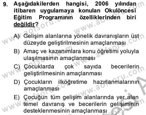 Özel Öğretim Yöntemleri 1 Dersi 2014 - 2015 Yılı (Final) Dönem Sonu Sınav Soruları 9. Soru