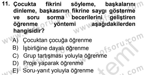 Özel Öğretim Yöntemleri 1 Dersi 2014 - 2015 Yılı Tek Ders Sınav Soruları 11. Soru