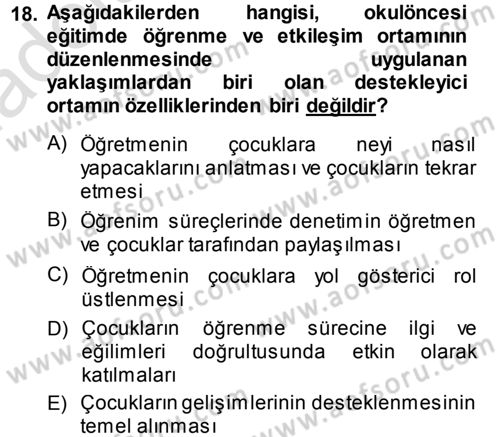 Özel Öğretim Yöntemleri 1 Dersi 2014 - 2015 Yılı Tek Ders Sınav Soruları 18. Soru