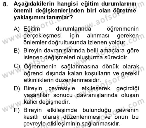 Özel Öğretim Yöntemleri 1 Dersi 2014 - 2015 Yılı Tek Ders Sınav Soruları 8. Soru