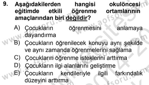 Özel Öğretim Yöntemleri 1 Dersi 2014 - 2015 Yılı Tek Ders Sınav Soruları 9. Soru