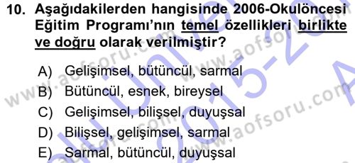 Özel Öğretim Yöntemleri 1 Dersi Ara Sınavı Deneme Sınav Soruları 10. Soru