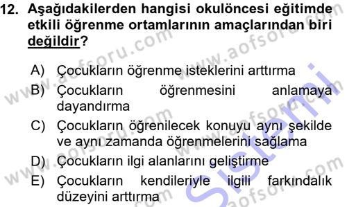 Özel Öğretim Yöntemleri 1 Dersi Ara Sınavı Deneme Sınav Soruları 12. Soru