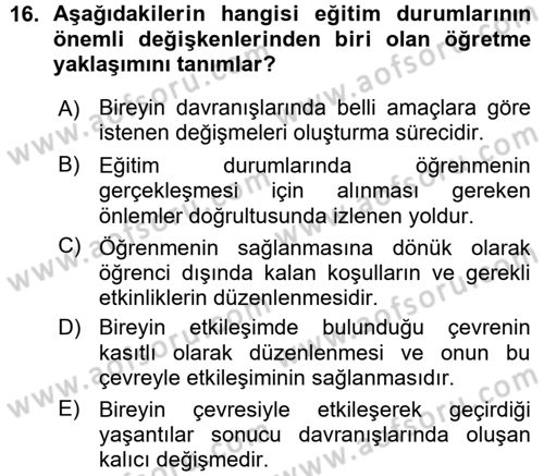 Özel Öğretim Yöntemleri 1 Dersi Ara Sınavı Deneme Sınav Soruları 16. Soru