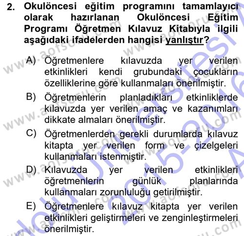 Özel Öğretim Yöntemleri 1 Dersi Ara Sınavı Deneme Sınav Soruları 2. Soru