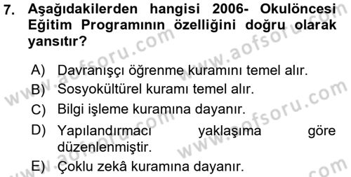 Özel Öğretim Yöntemleri 1 Dersi Ara Sınavı Deneme Sınav Soruları 7. Soru