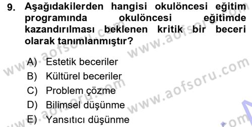 Özel Öğretim Yöntemleri 1 Dersi Ara Sınavı Deneme Sınav Soruları 9. Soru