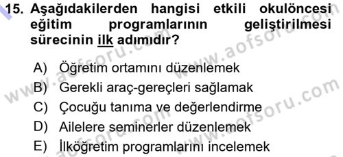 Özel Öğretim Yöntemleri 1 Dersi 2015 - 2016 Yılı (Final) Dönem Sonu Sınavı 15. Soru