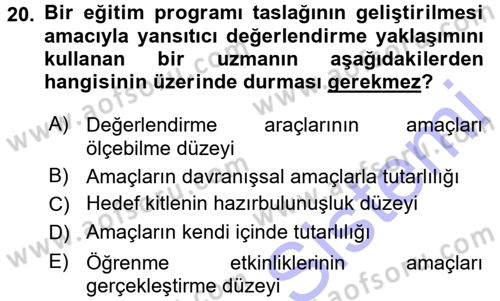 Özel Öğretim Yöntemleri 1 Dersi 2015 - 2016 Yılı (Final) Dönem Sonu Sınavı 20. Soru